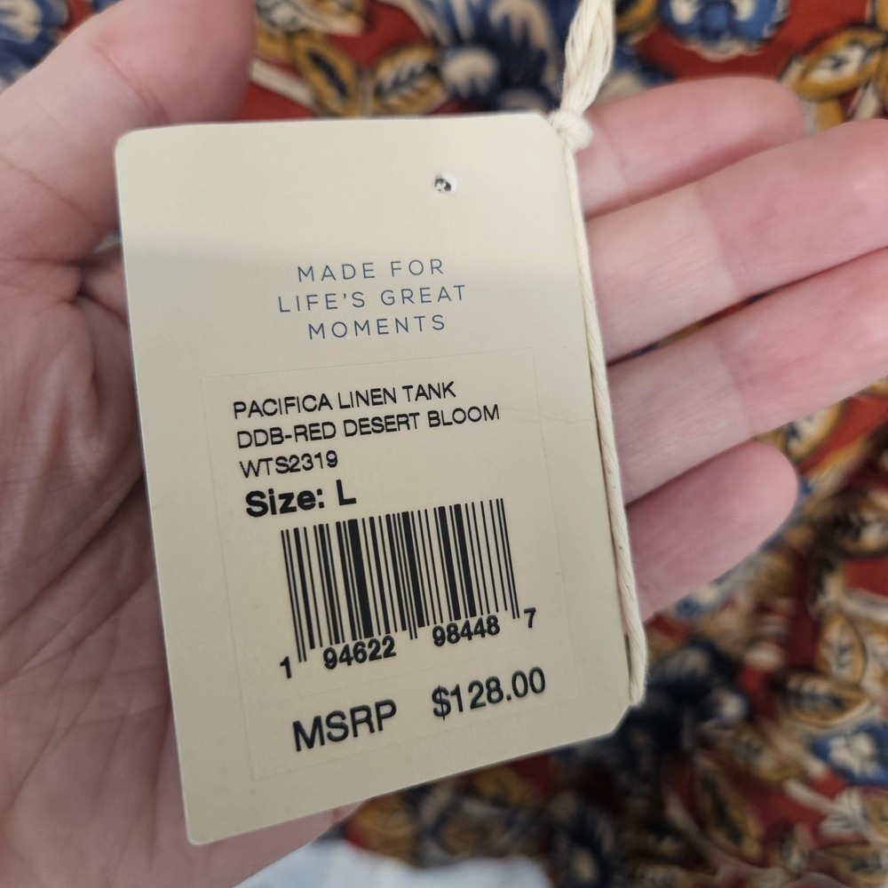 NWT FAHERTY Pacifica Linen Tank Top Red Desert Bloom Floral Print Size L $128 - Picture 4 of 8